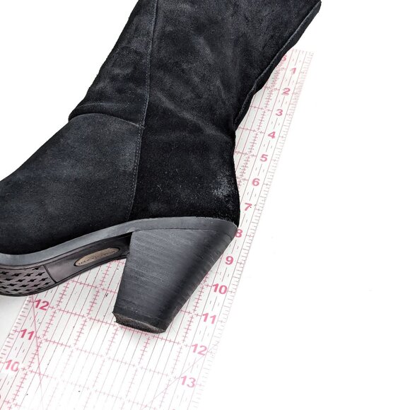 Adam Tucker Women Pelican Black Distress Suede Zip Heel Mid Boots sz 10 - Picture 6 of 11